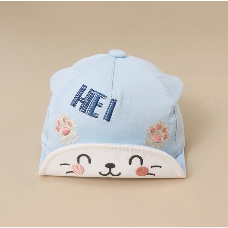 Mũ lưỡi trai cho bé trai bé gái thêu mèo hei vểnh nóc dễ thương , phù hợp 5 tháng - 3 tuổi