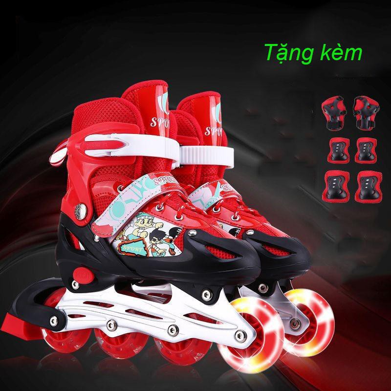 [Combo] Giày Patin Trẻ Em Có Đèn LeD Tặng Kèm Bảo Hộ Bao Tay Chân Và Đầu Gối Cho Bé Từ 3 -Trên 12 Tuổi