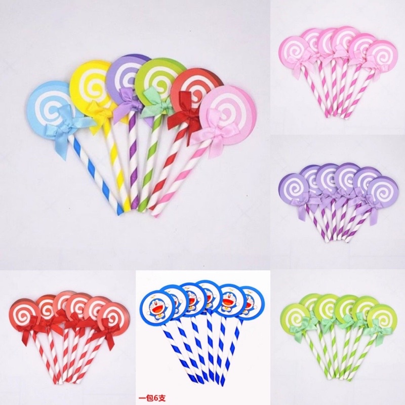 Set 5 que cắm hình kẹo mút trang trí bánh kem, phụ kiện trang trí bánh