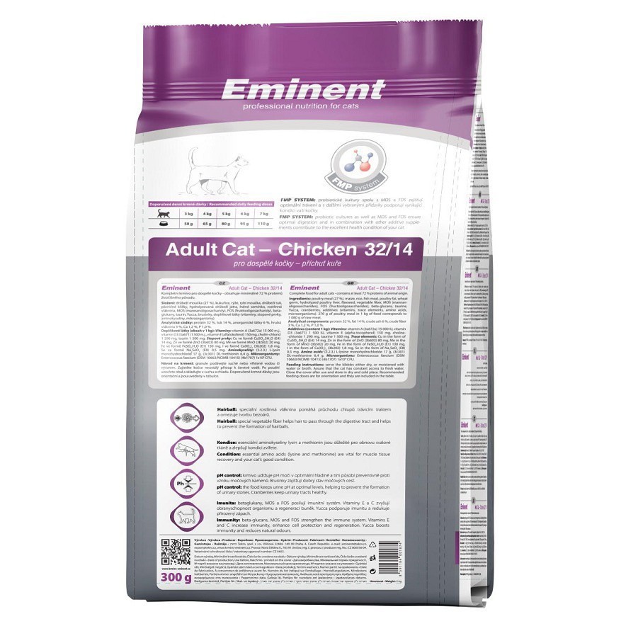 THỨC ĂN HOÀN CHỈNH CHO MÈO TRƯỞNG THÀNH Eminent Adult Cat - Chicken Dạng hạt Gói 300g Nhập khẩu từ cộng hòa Séc