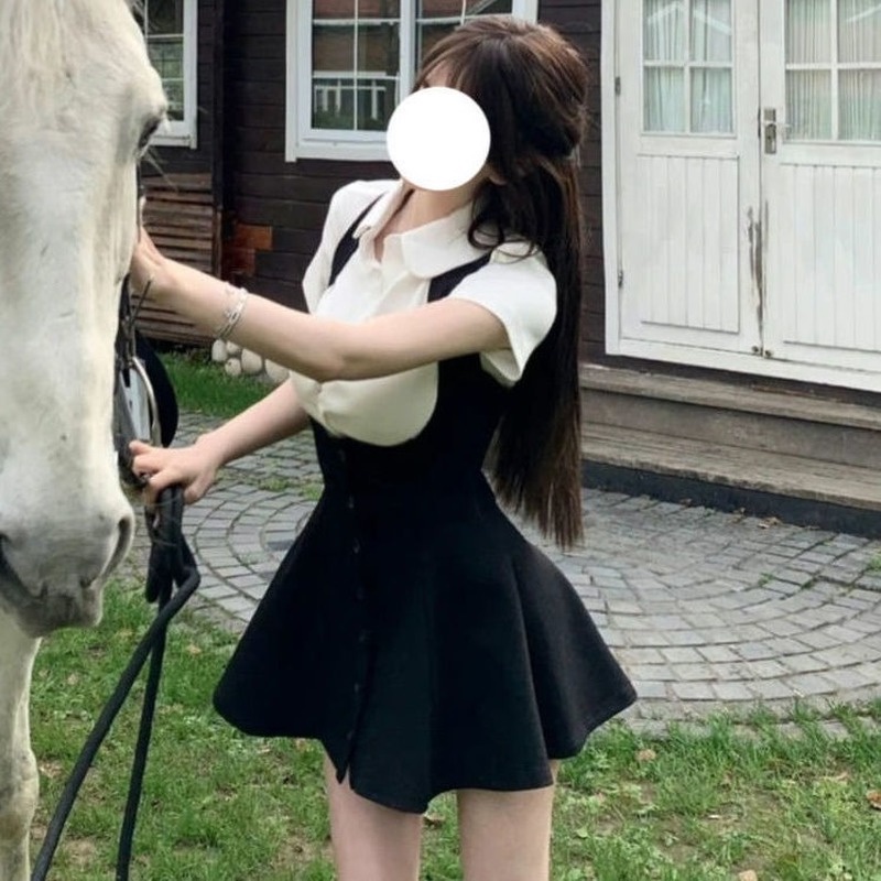 Set Áo Sơ Mi Polo Ngắn Tay Và Đầm Yếm Nhỏ Thời Trang Mùa Hè 2022 Mới Cho Nữ