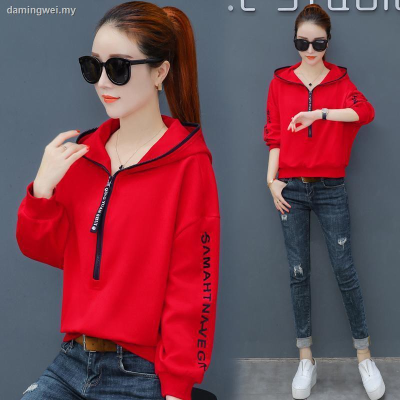 Áo Sweater Cánh Dơi Dáng Rộng Có Mũ Trùm Phối Khóa Kéo Kiểu Hàn Quốc Thời Trang Xuân Thu 2020 Mới Cho Nữ