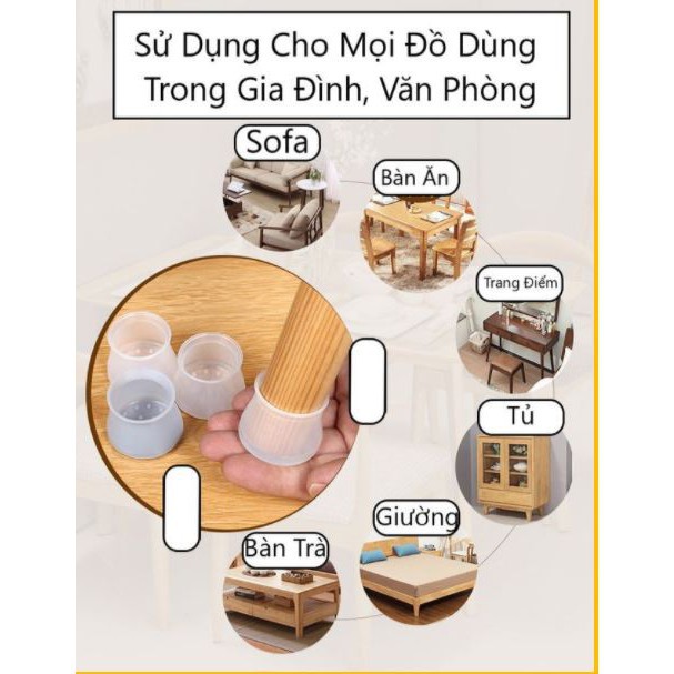 Lót Chân Ghế -  Miếng Bọc Chân Ghế, Chân Bàn Chống Xước Sàn Gỗ, Chống Trơn Trượt (Combo 4)