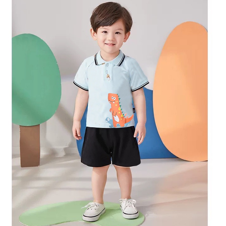 Bộ quần áo cộc tay cổ bẻ bé trai KEYER KIDS chất cotton trẻ em (6 tháng - 5 tuổi) in hình thú đáng yêu SZ40