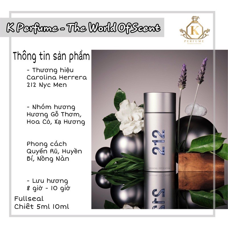 [𝐊-𝐏𝐞𝐫𝐟𝐮𝐦𝐞] Nước Hoa Nam CH 212 Men Nyc - Mẫu Chiết Dùng Thử 5ml 10ml 20ml