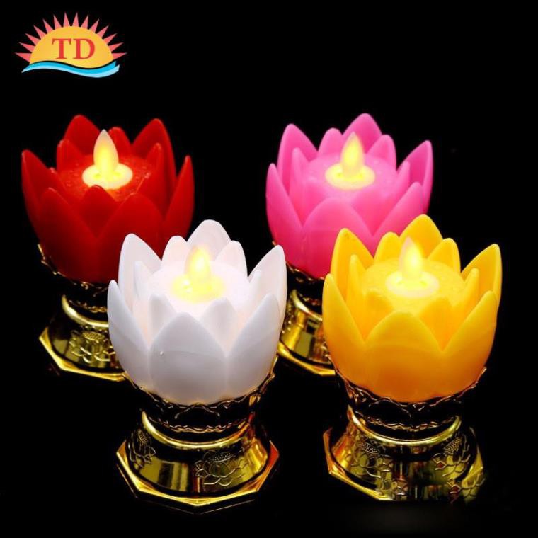 Cặp nến điện hoa sen trang trí Bàn thờ, mô phỏng nến thật, ngọn lửa lung linh phát sáng đung đưa theo gió