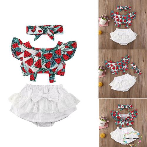 Set Áo Thun In Hình Dưa Hấu + Quần Short Đính Nơ Xinh Xắn Cho Bé Gái