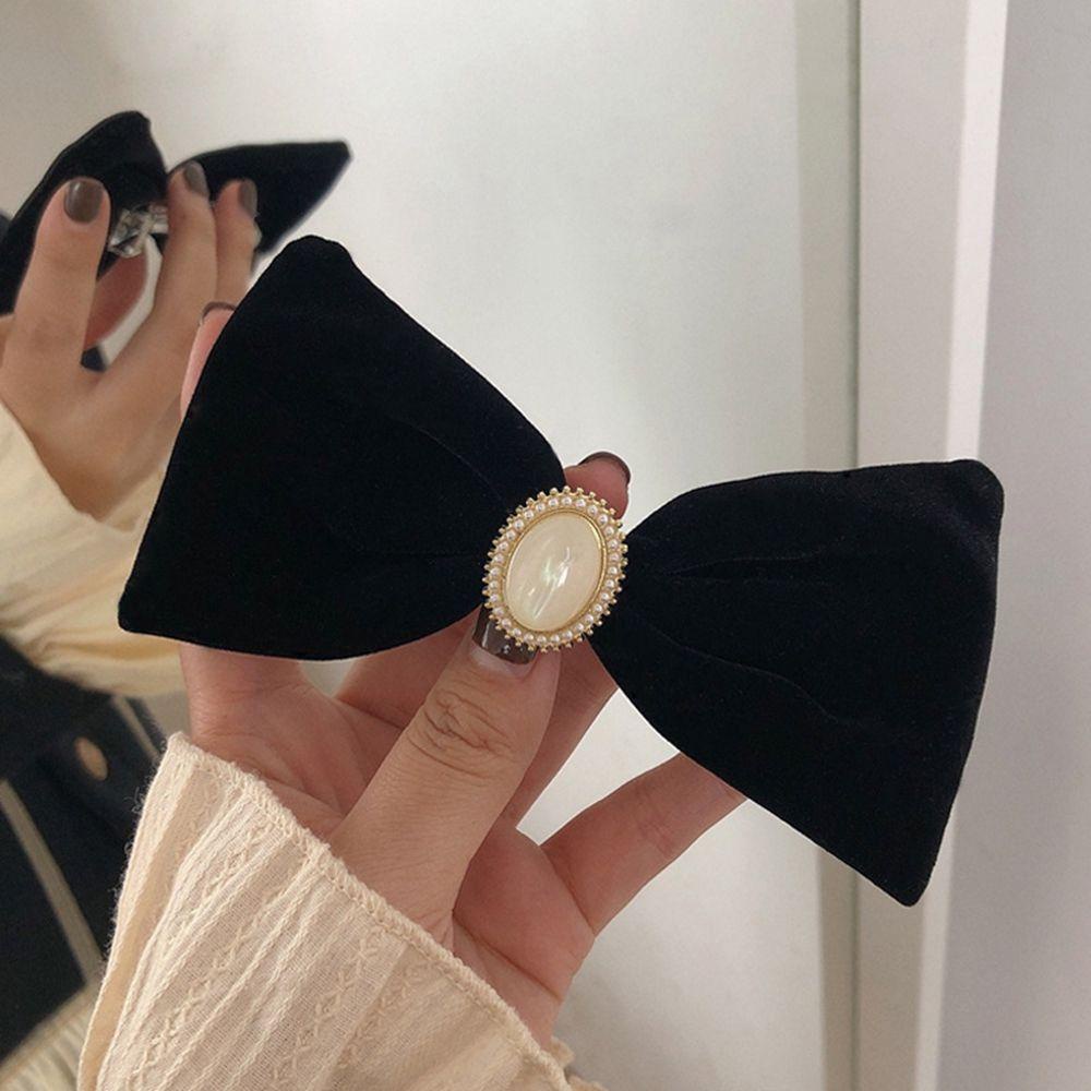 Kẹp Tóc Nơ Vải Nhung Màu Đen Phong Cách Vintage Dành Cho Nữ