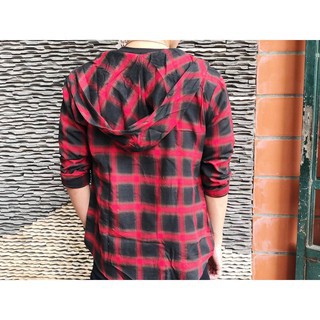 Sơ mi Flanel Dài Tay Cổ Bẻ Kẻ Caro Mẫu Mới Nhất - Màu Đỏ Có Mũ Chất lượng số 1