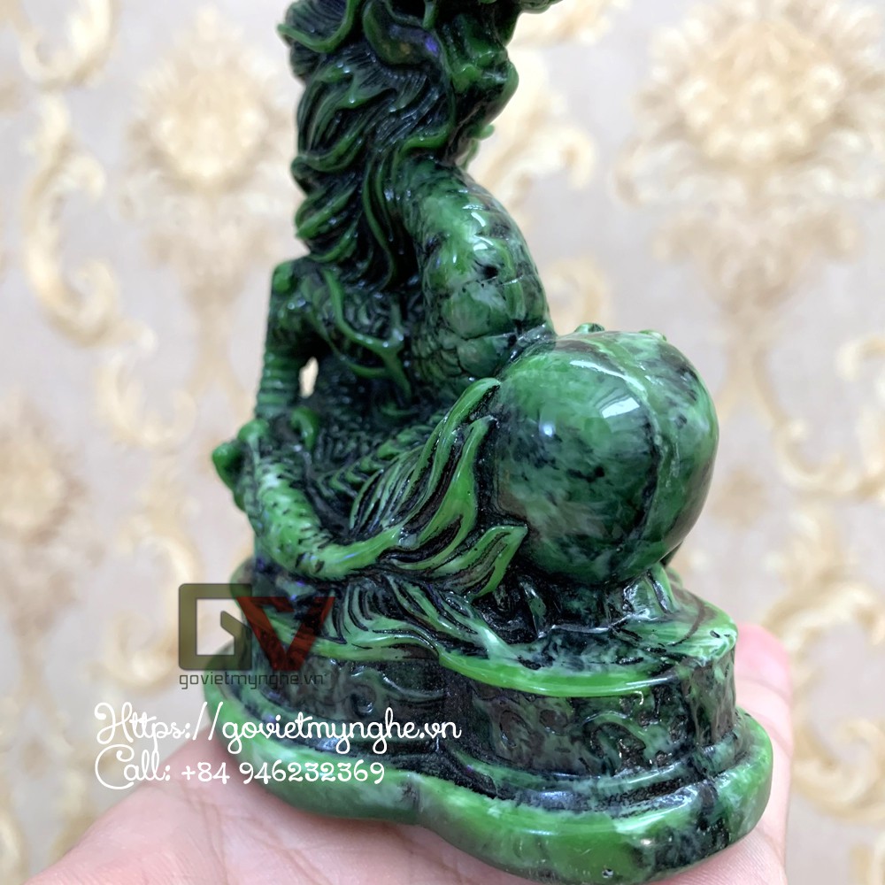 Tượng đá trang trí con Rồng phong thủy trang trí bàn làm việc nhà cửa - Cao 11cm - Màu xanh lục bích