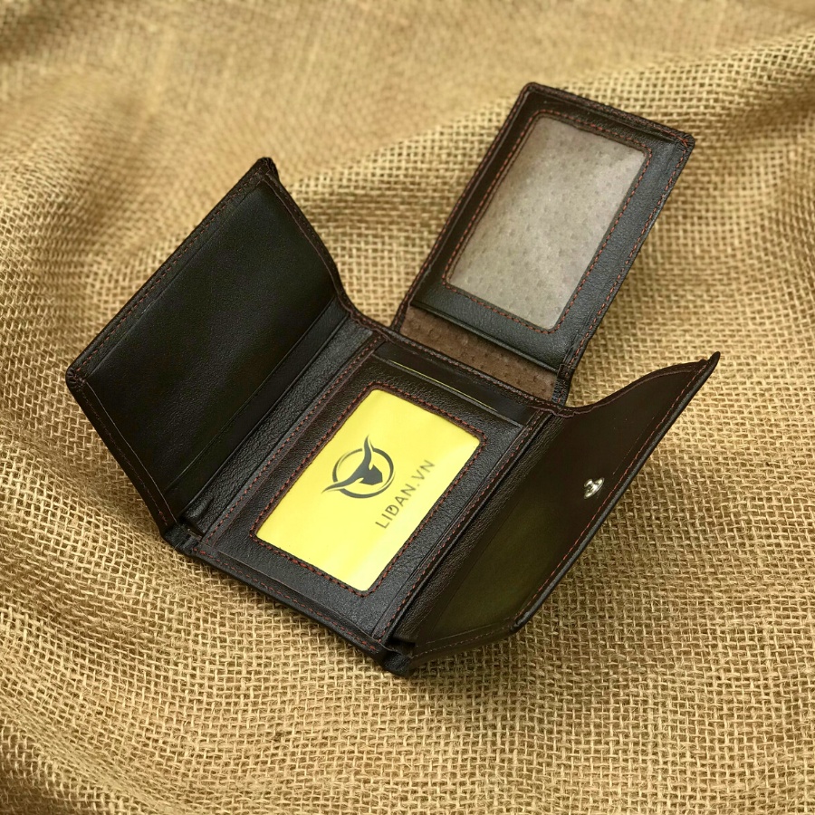 Ví nam da bò Nappa thật cao cấp LIDAN, bóp dáng ngang có hộp vintage kèm thiệp đẹp làm quà tặng LD22