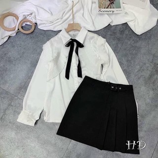 Áo sơ mi trễ vai thắt nơ