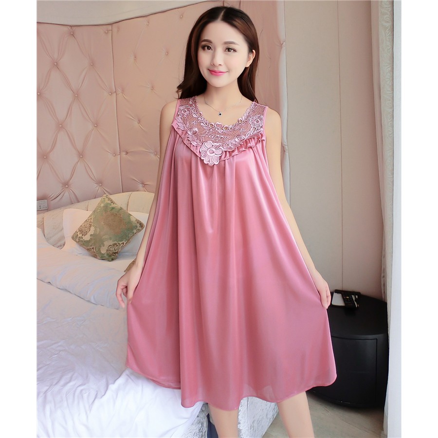 Váy ngủ lụa Satin mềm mịn sát nách (Happy) - Có nhiều màu ( LỤA SÁT NÁCH)