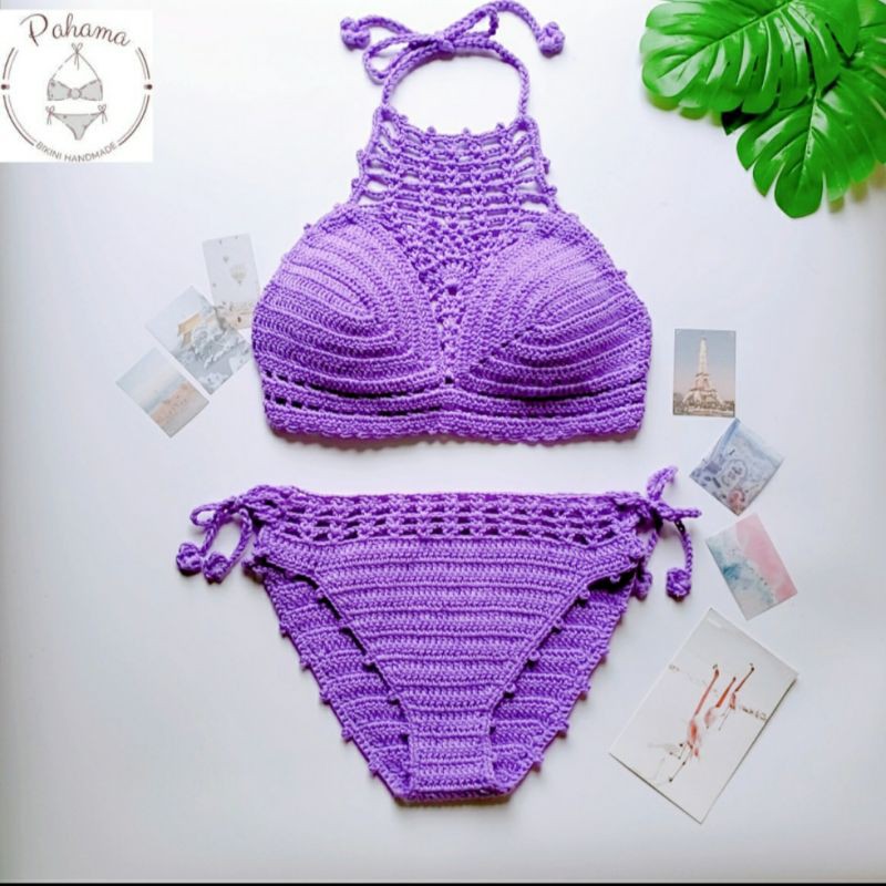 Sét bikini len móc - bikini len handmade cho bạn gái - áo len bikini