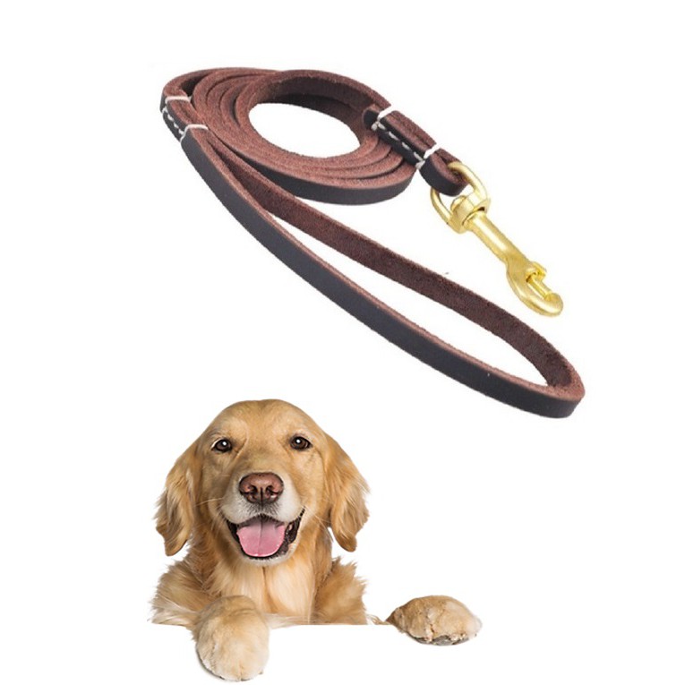 Dây dắt chó bằng da bò thật móc bằng đồng dài 1,2m chịu lực cho chó chó đến 40kg (BH 12 tháng)