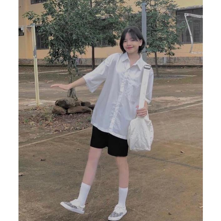 Áo Sơ Mi  Nữ Form Rộng Hàn Quốc Tay Lỡ Ngắn Tay Dày Mịn Thoáng Mát Thiết Kế Thời Trang Kiểu Dáng Năng Động Trẻ Trung