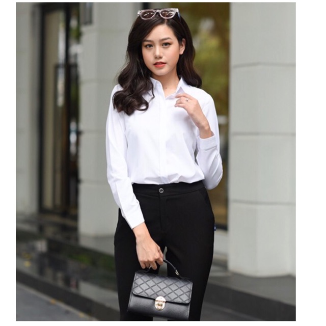Áo sơ mi nữ màu trắng  dài tay đủ size 40-60kg hàng VNXK  ( nhận hàng k ưng, hoàn tiền)
