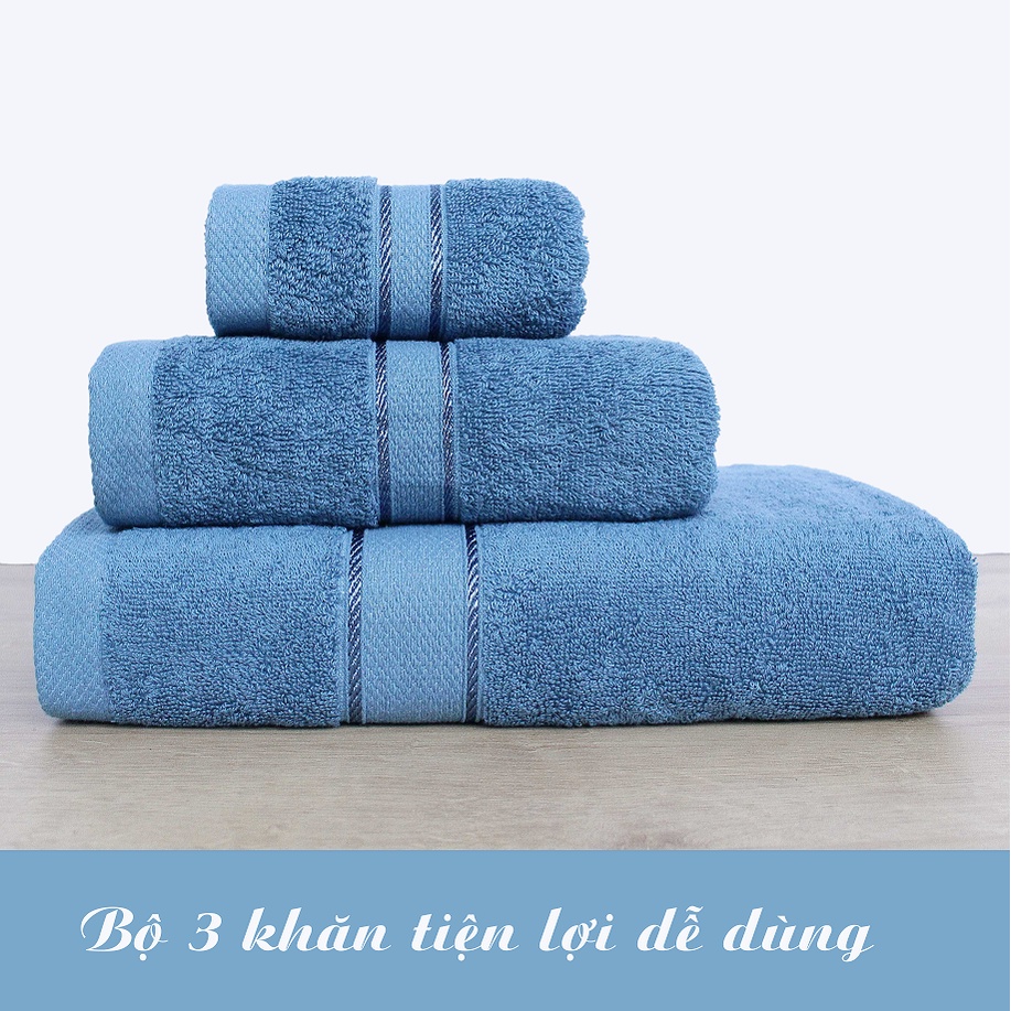 Khăn tắm cao cấp 100% cotton, Combo 3 chiếc dày dặn mềm mại thấm hút cực tốt_Khăn mặt Hanoitex