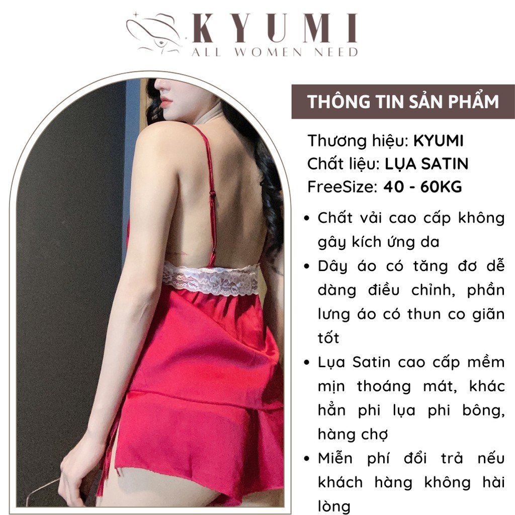 Đồ ngủ 2 dây phối ren KYUMI OFFICIAL, chất liệu lụa satin cao cấp mềm mại gợi cảm, freesize dưới 60kg 027 | BigBuy360 - bigbuy360.vn