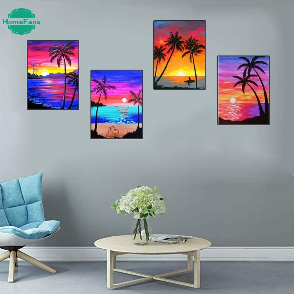 Bộ Tranh Đính Đá 5D Tự Làm Họa Tiết Trái Dừa 4 Kiểu 30x40 inch Trang Trí Nhà Cửa