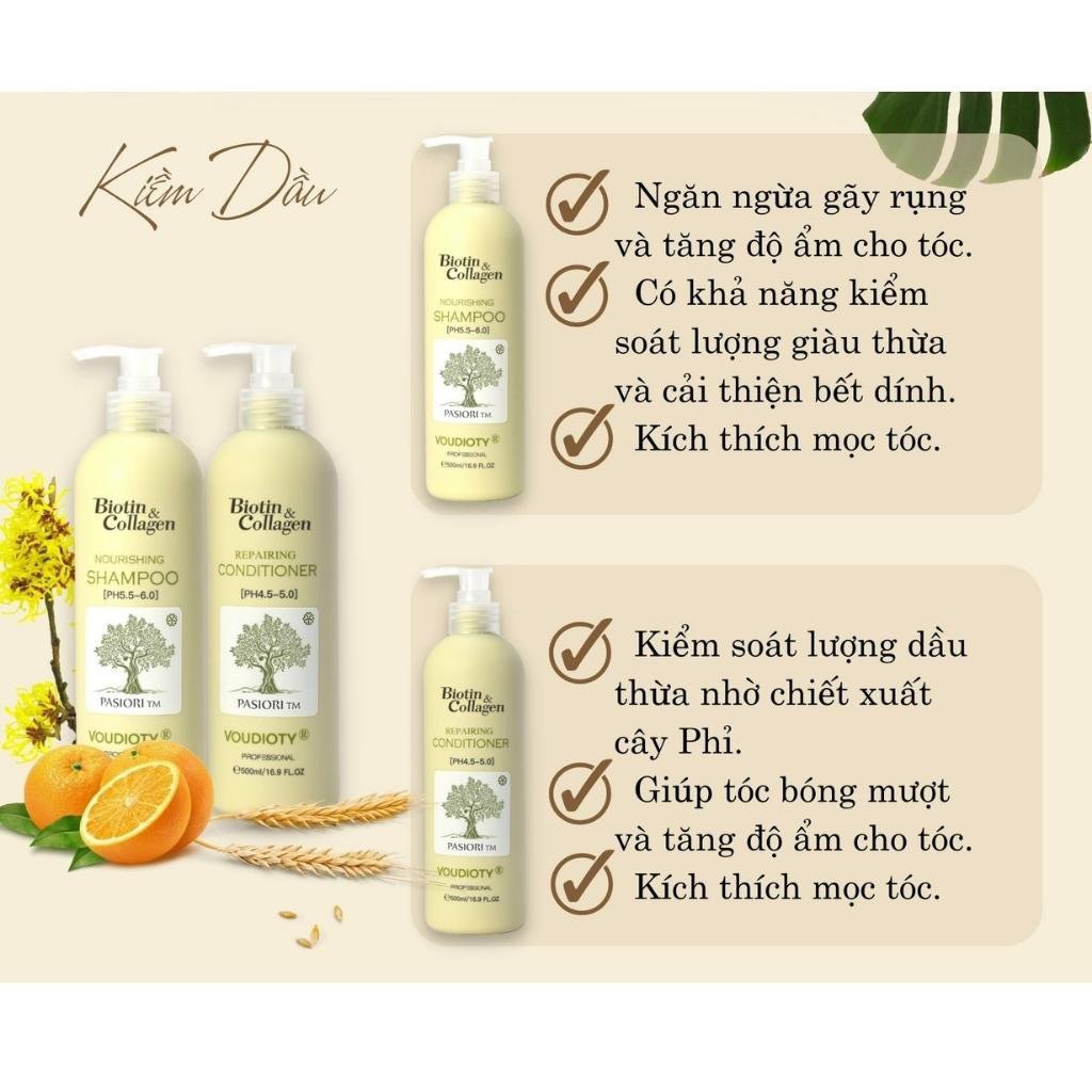 [Bản Mới] Cặp Dầu Gội Xả Biotin Collagen Ngăn Rụng Tóc Gàu nhiều Giúp Mọc Tóc Phục Hồi tóc Khô Xơ 500ml - 1000ml