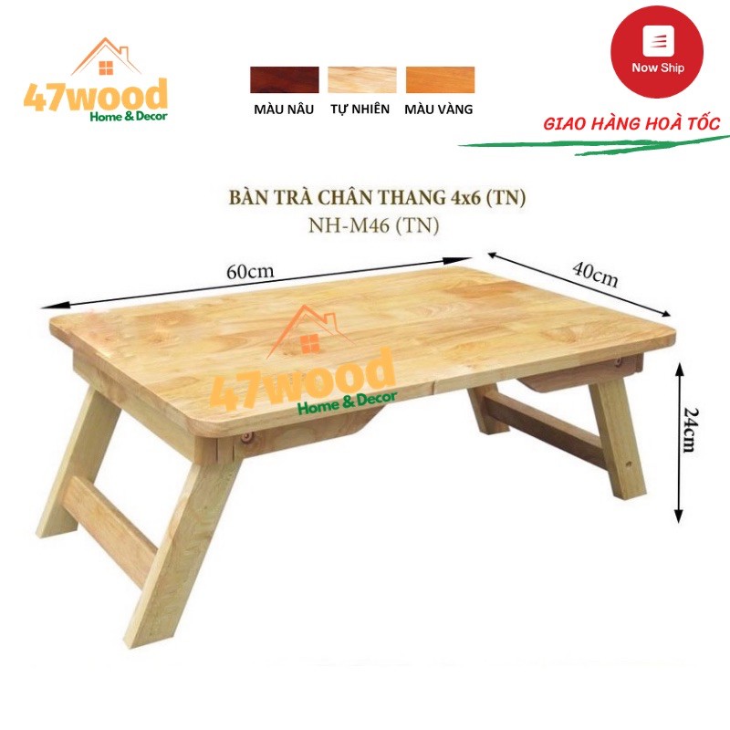 Bàn học chân xếp 47wood kích thước 40x60cm, Gỗ cao su chắc chắn