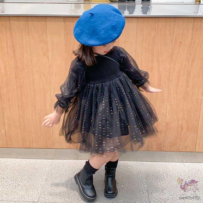 Đầm Xòe Dệt Kim Tay Dài Phong Cách Hàn Quốc Xinh Xắn Cho Bé Gái