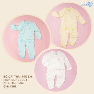Bon99 - Bộ dài tay sợi tre màu trơn cài chéo cho bé sơ sinh
