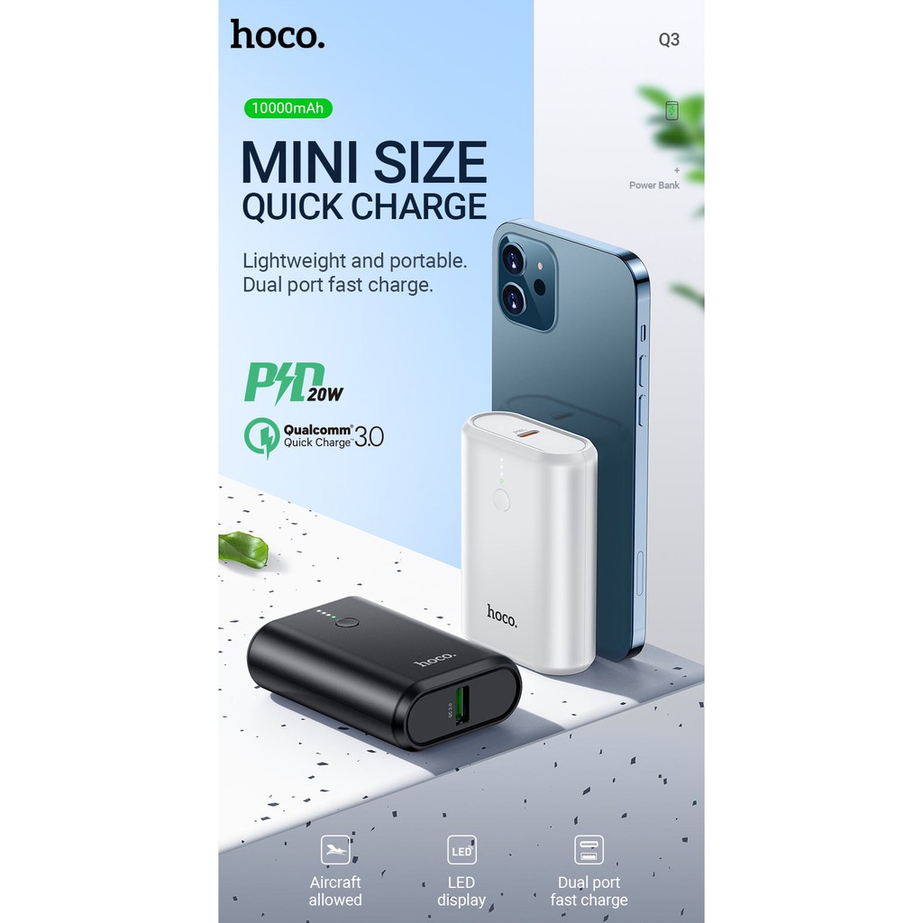 Pin sạc dự phòng Hoco Q3 Mayflower 10000mAh lõi Li-polymer, hỗ trợ QC3.0 và PD20W Type-C - Hãng phân phối