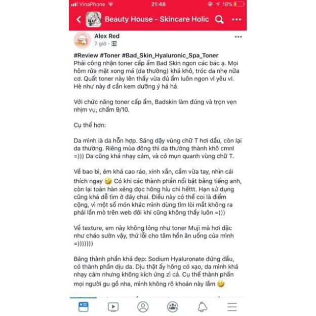 ✅ (HÀNG CHUẨN AUTHENTIC) (Sẵn Có Bill)TONER CAO CẤP BAD SKIN HYALURONIC SPA TONER | BigBuy360 - bigbuy360.vn