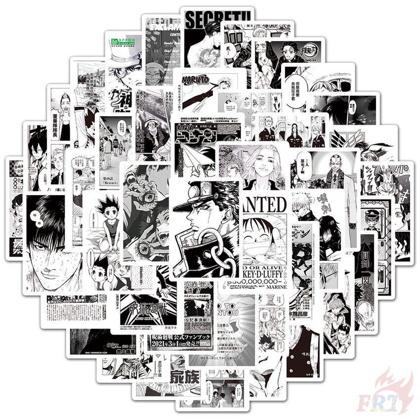❉ Shōnen Manga Series 04 Classical Black &amp; White Mixed Magazine Mini Poster Stickers ❉ 50Pcs/Set Classical Anime Cartoon DIY Fashion Mixed Waterproof Doodle Decals Stickers