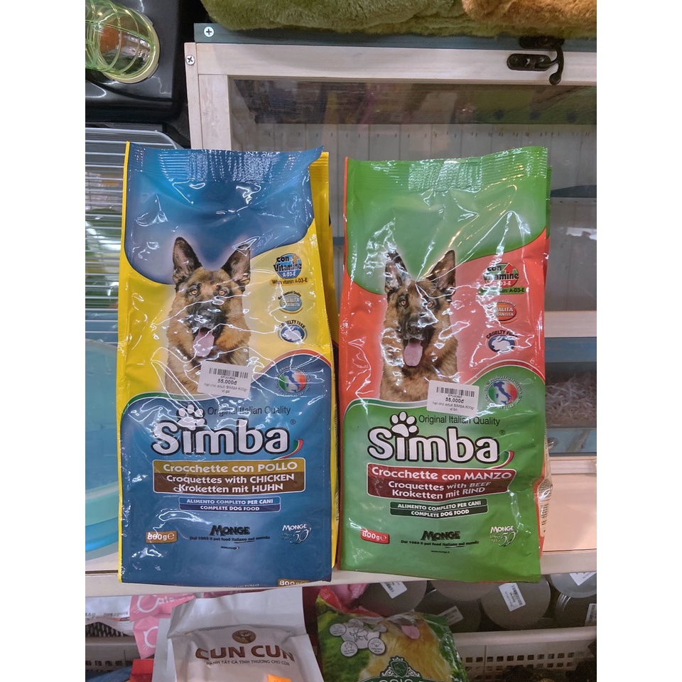 thức ăn  hạt chó adult SIMBA 800gr vị gà và bò