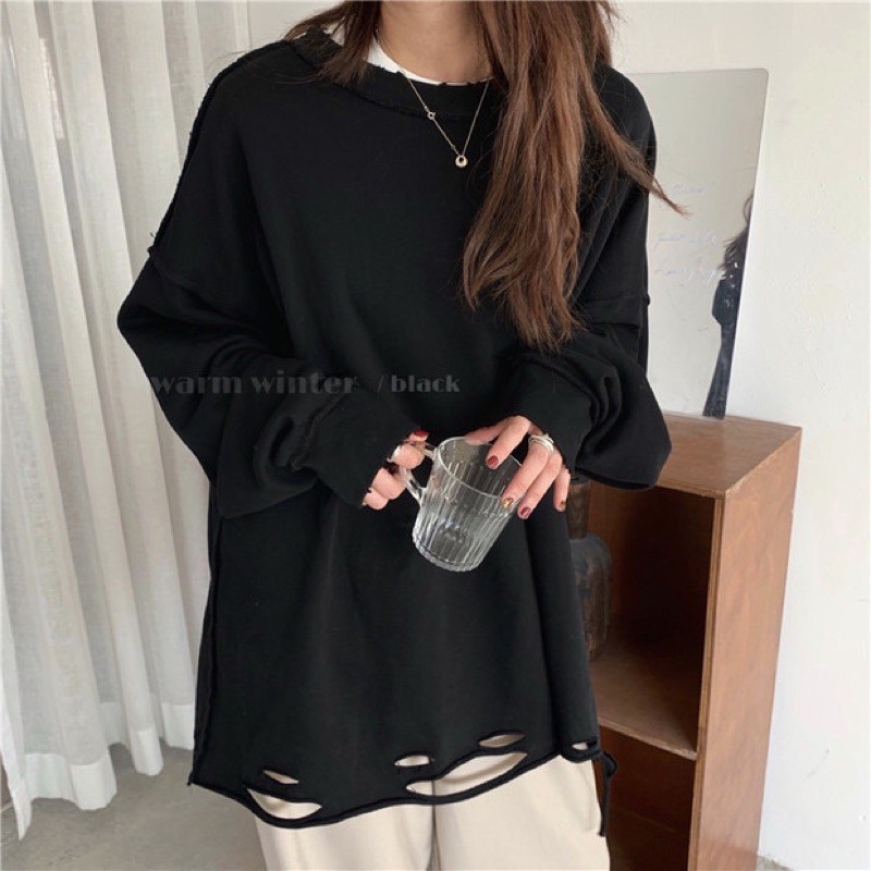 [ORDER] Áo nỉ sweeter trơn 4 màu rách đơn giản phong cách oversize | BigBuy360 - bigbuy360.vn