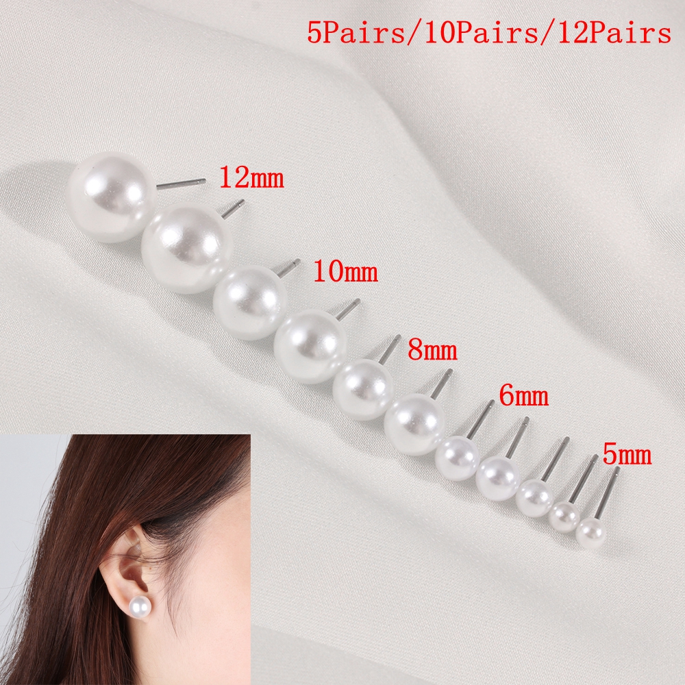 Set 5/10 Đôi Bông Tai 4mm 5mm 6mm 8mm 10mm 12mm Đính Ngọc Trai Thanh Lịch Cho Nữ|Vòng Tròn Thời Trang Dự Tiệc