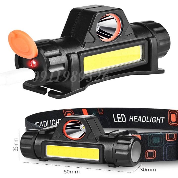 Đèn pin đội đầu mini HFL-03 có chân sạc USB bóng LED COB+XPE dùng pin 18650 tích hợp - Chức năng chỉnh sáng vô cấp