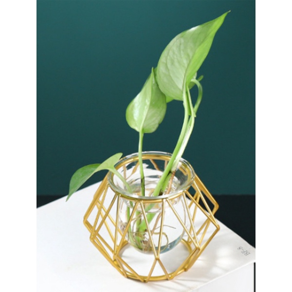 [Hàng Có Sẵn] Bình Hoa Thủy Tinh Nhỏ Họa Tiết Hình Học Vàng Kim Phong Cách Bắc Âu Retro Bền Bỉ Để Bàn Trang Trí Nhà Cửa