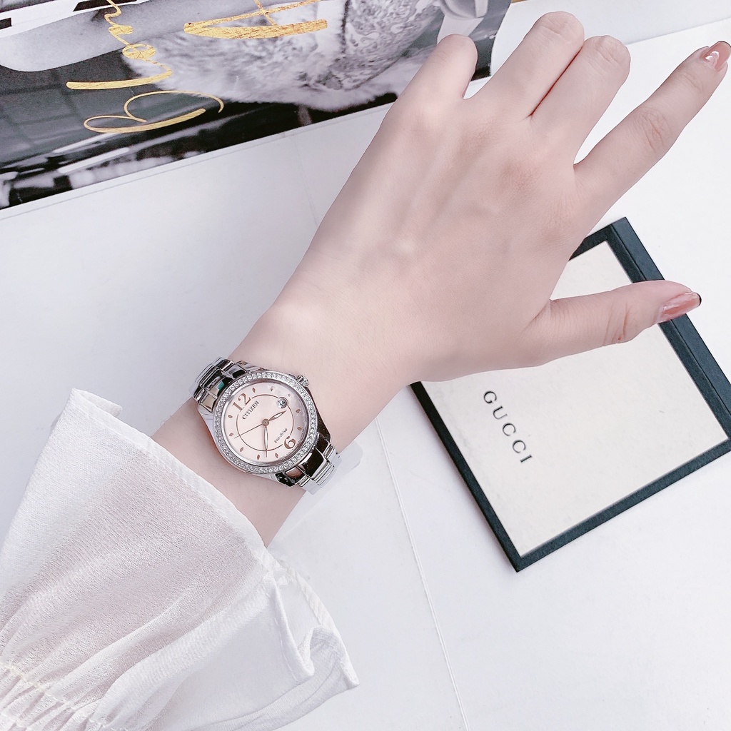 Đồng hồ nữ dây thép Citizen Silhouette Pink Diamond FE1140 86X