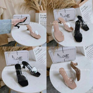 Dép guốc quai trong đế thấp gót 5p dáng chữ S phối da bóng cao cấp hottrend 2021