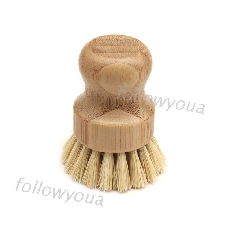 Bàn chải rửa chảo/ nồi đầu tròn tay cầm gỗ tiện lợi