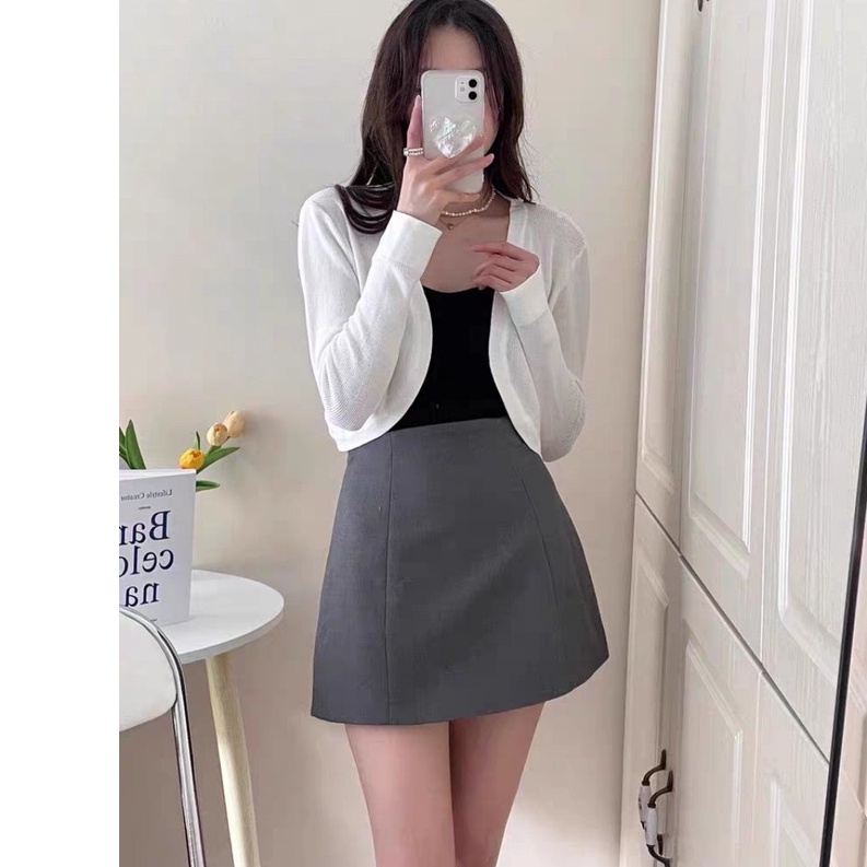 Chân váy chữ a ngắn lưng cao ôm dáng công sở màu nâu đen - Chân váy cạp cao liền có lót quần midi mặc với áo sơ mi đẹp