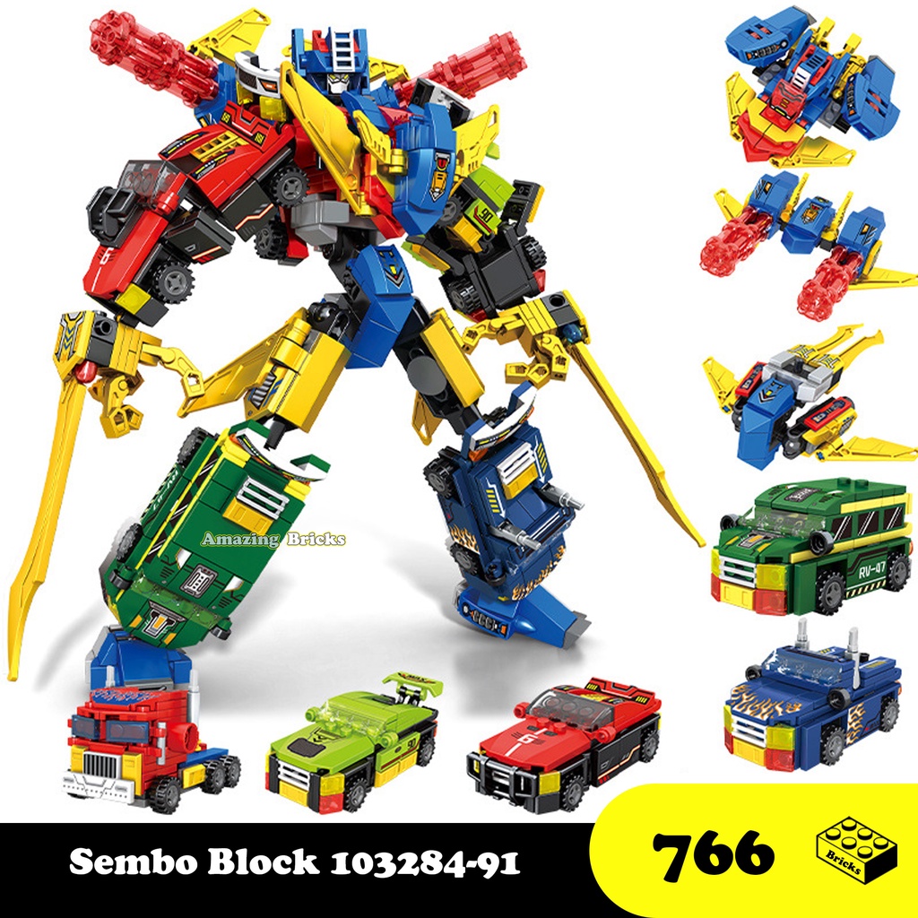 Đồ chơi lắp ráp Robot Xe Đua bộ 8 hộp, Sembo Block 103284-91 Xếp hình thông minh, Mô hình Robot siêu nhân [766 mảnh]