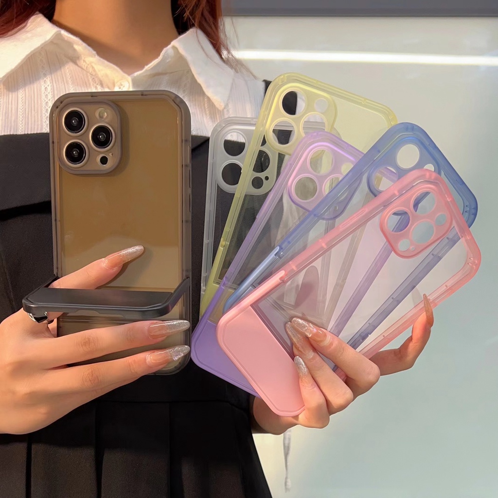 Ốp Điện Thoại Dẻo Màu Sắc Ngọt Ngào Thời Trang Kèm Giá Đỡ Cho iphone 13 12 11 Pro Max XR X XS XSMAX 3