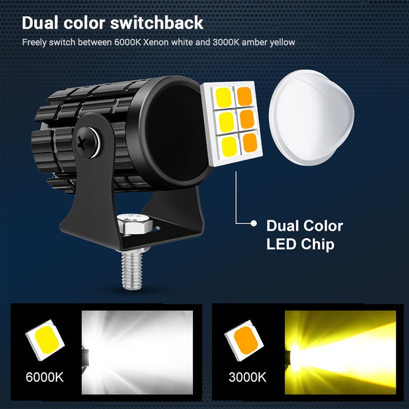 Đèn chiếu xe máy SEAMETAL LED 30W 12V-80V 6000K hai màu ánh sáng trắng vàng chống thấm nước đa năng