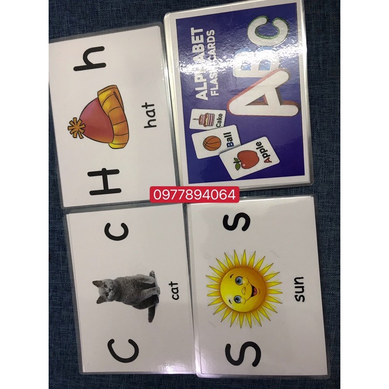 Flashcards 26 letters dạy phonics - ép plastic  kèm video❤️giáo cụ đồ dùng dạy học Tiếng Anh