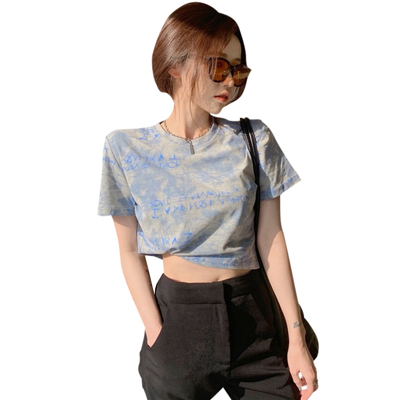 Áo Thun Croptop Tay Ngắn Dáng Ôm Màu Nhuộm Thời Trang Hàn Quốc Cho Nữ