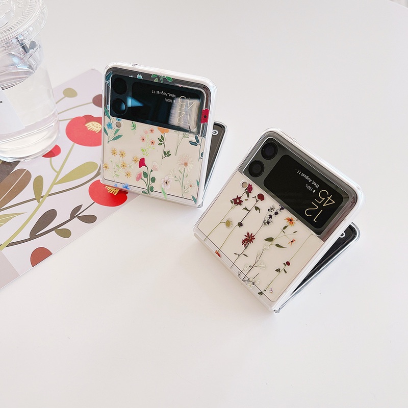 Ốp Điện Thoại PC Cứng Trong Suốt Chống Sốc Họa Tiết Hoa Đơn Giản Cho Samsung Galaxy Z Flip 3 5G Flip 3 Z3 Z Flip 3