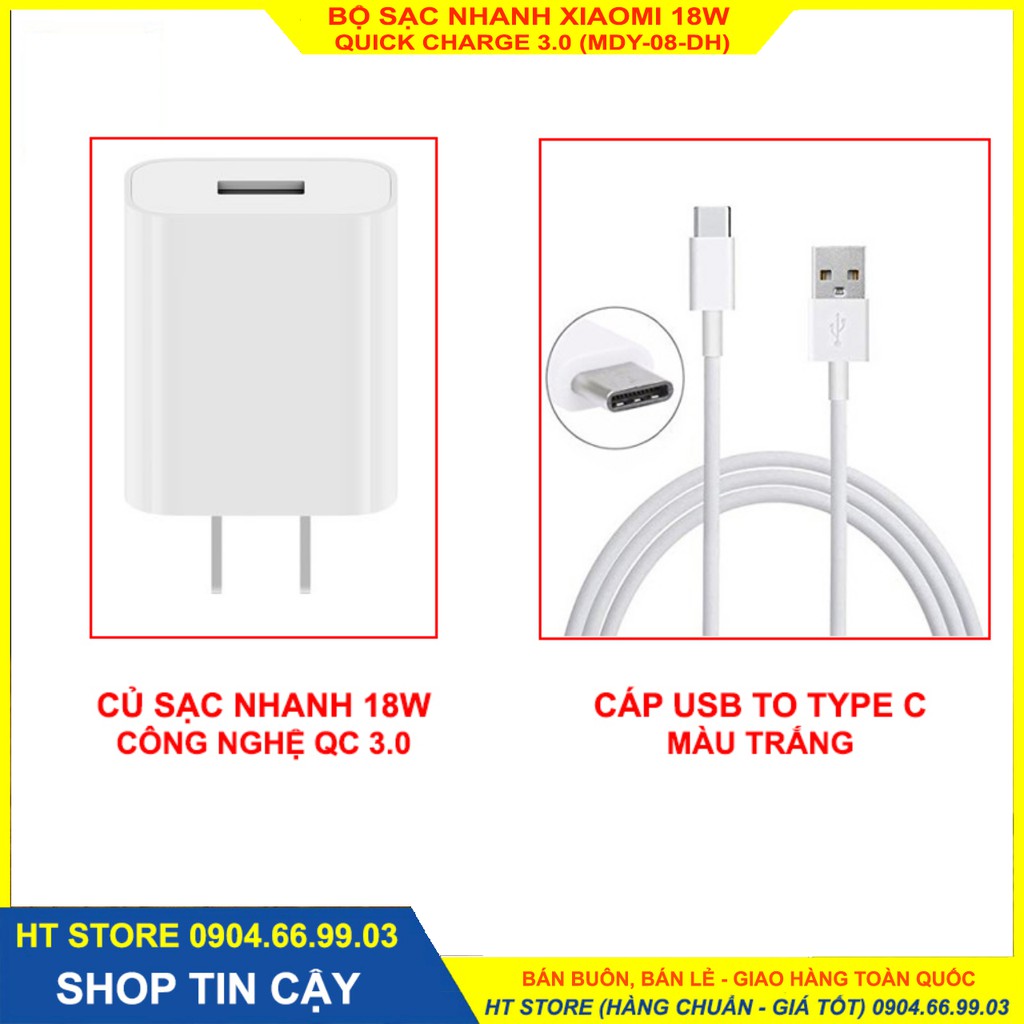 Bộ sạc nhanh XIAOMI 18W , mã MDY-08-EH, Quick Charge 3.0, cáp Chân USB to Type C, hỗ trợ cả thiết bị Android và iOS