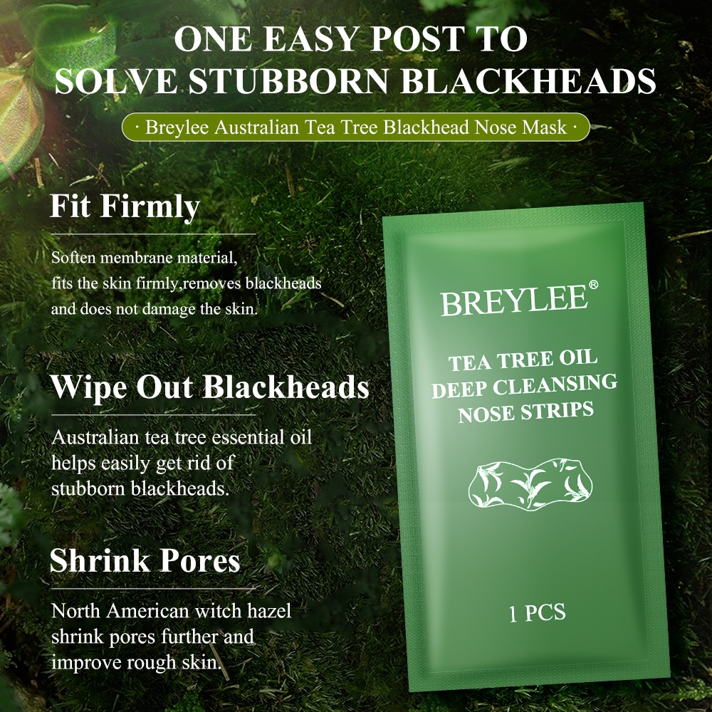 BREYLEE Tea Tree OIL Blackhead Removal Nose Strips Skincare Black Peeling Off Face Mask 1pcs