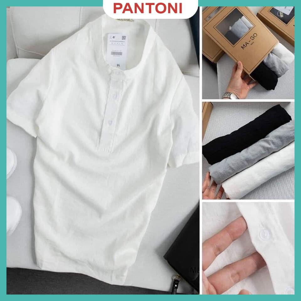 Áo đũi nam côc tay pantoni, Áo sơ mi đũi nam ngắn tay cổ tàu 4 khuy cao cấp (AD79)