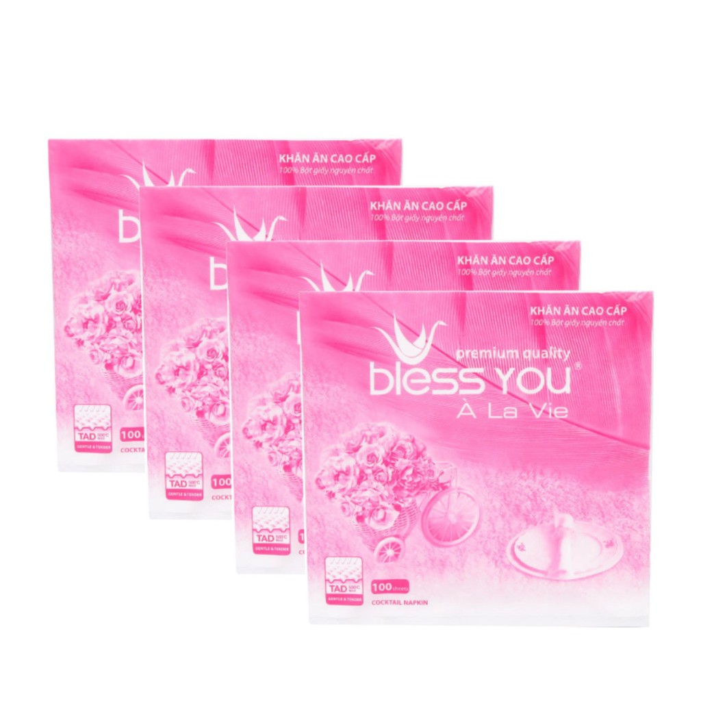 Bộ 4 Gói Khăn Napkin Bless You À La Vie 33x33 100 tờ